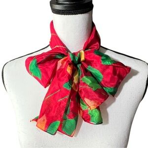 Beautiful Floral Red and Green Scarf, approx. 9”x53”